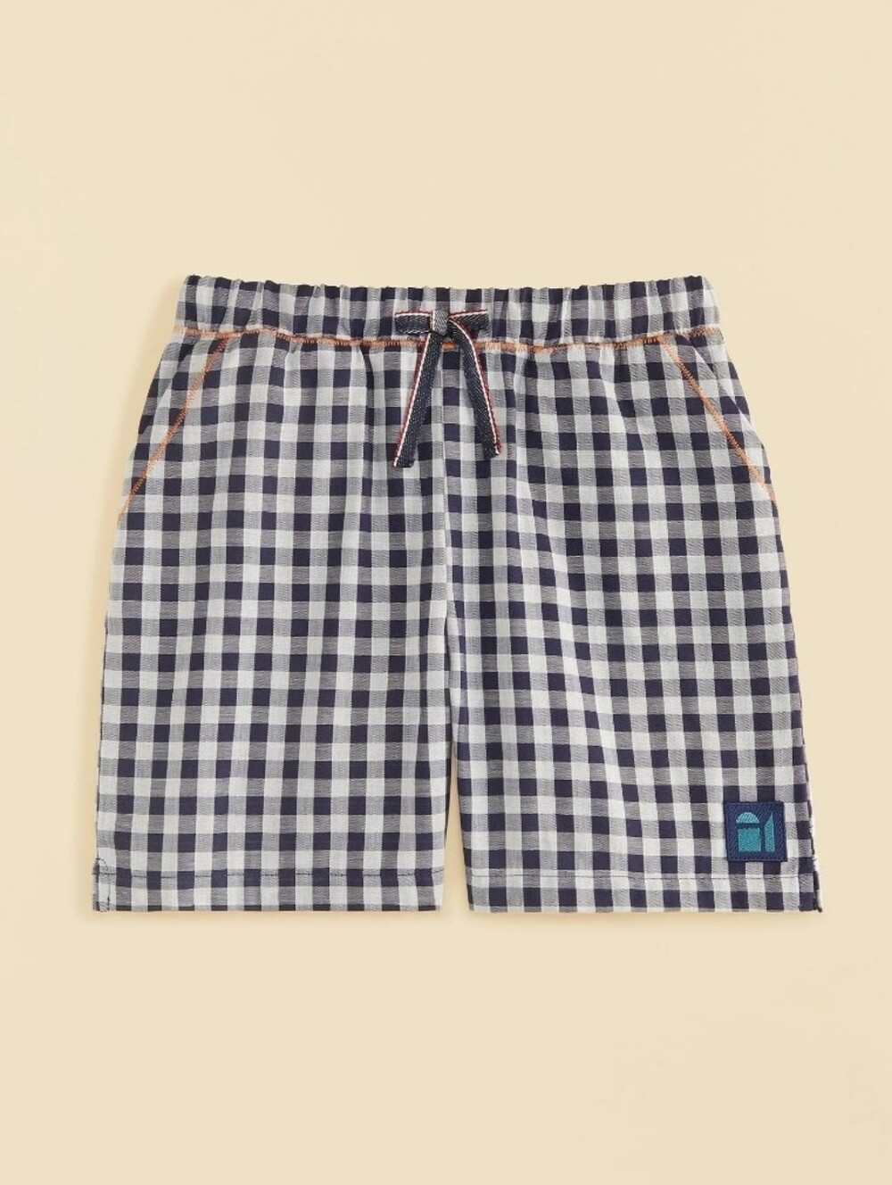 The Sunday Collective Unisex 100% Cotton Gingham Shorts Size 8Y Navy Windowpane